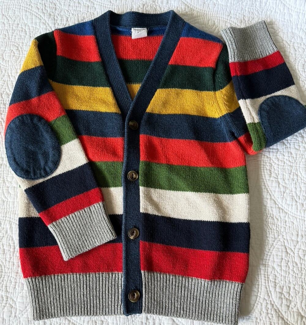 Baby Gap Toddler Boys Grandpa Core Sweater Cardigan Stripe Elbow Patch Size 4